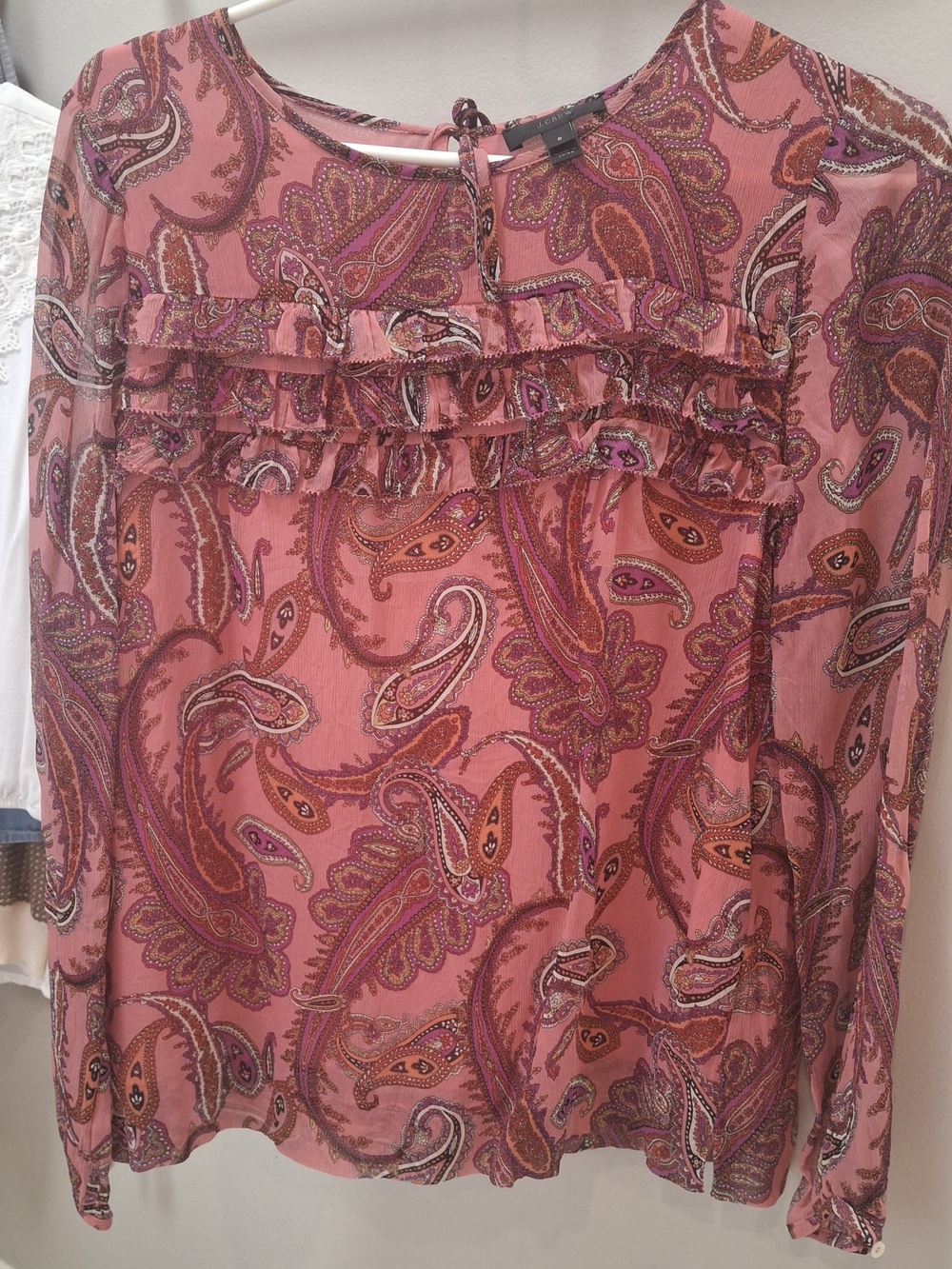J. Crew Pink Paisley Ruffle Blouse